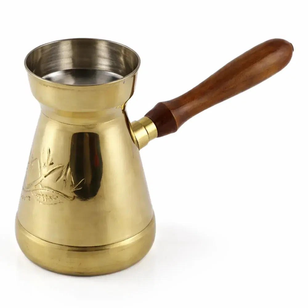 Coffee Pot 300 ml Wood & Brass Copper Finish Traditional Arabic Coffee Pot