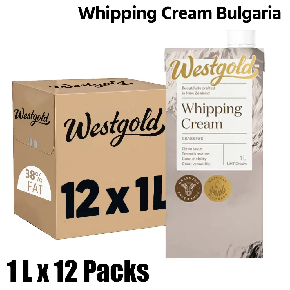 Westgold UHT Whipping Cream 38% Fat, Bulgaria, 1 Case (12 Pack x 1L Each)