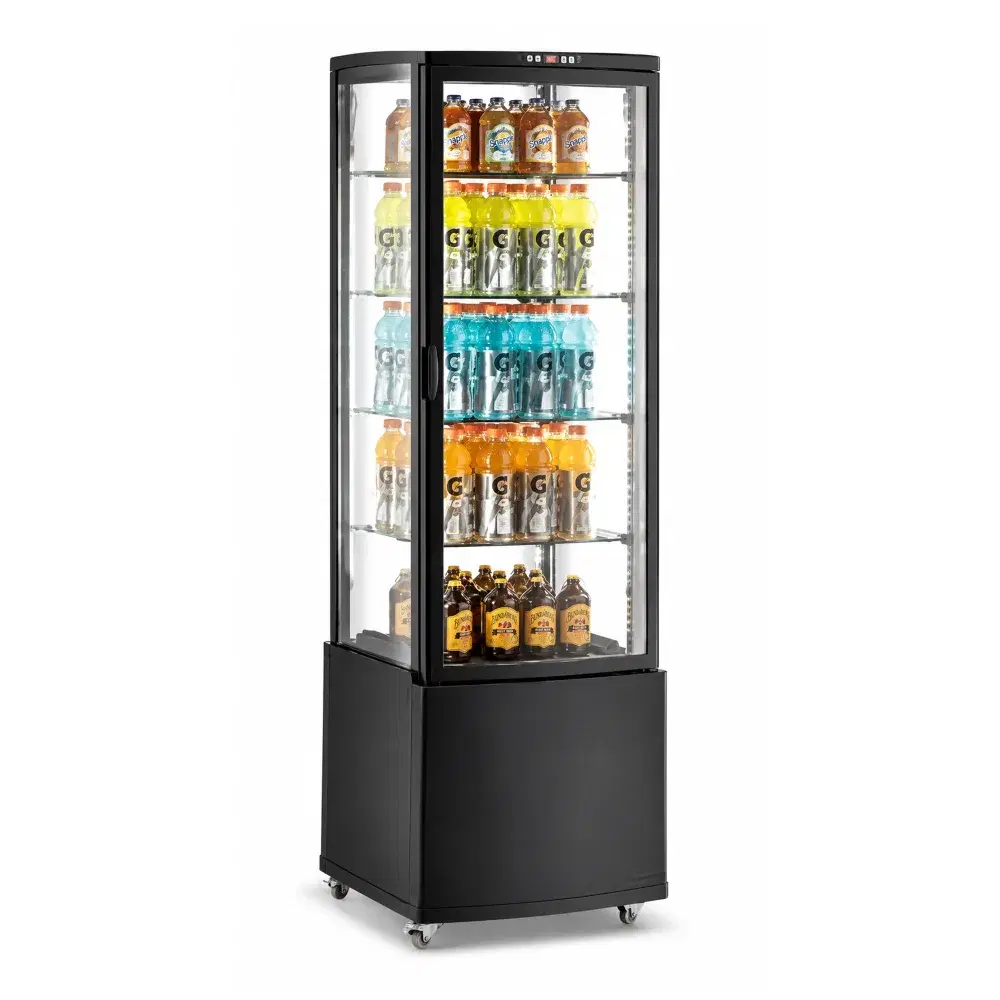 Standing Display Cold Showcase, Ventilated Cooling System, Automatic Defrost, 4 Shelves, 55.9 cm Width, 52.5 cm Depth, 169.5 cm Height, Black Colour