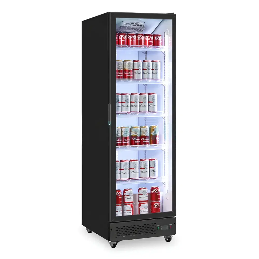 Display Cooler 380L Capacity Electric Thermostat Control Fan Cooling Glass DoorLEDLighting Stainless Steel 56 × 54 × 192 cm (L × W × H)