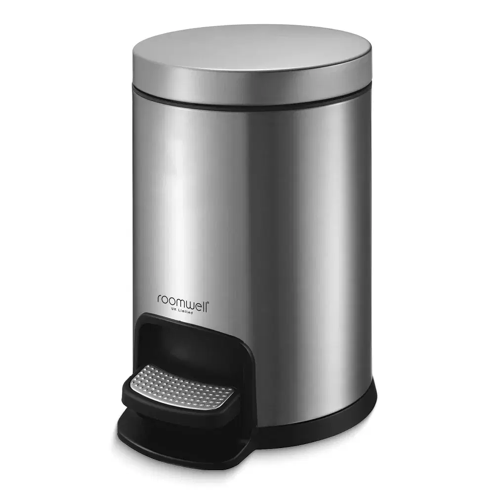 Roomwell, Action Pedal Waste Bin, Round, 5L, Silver