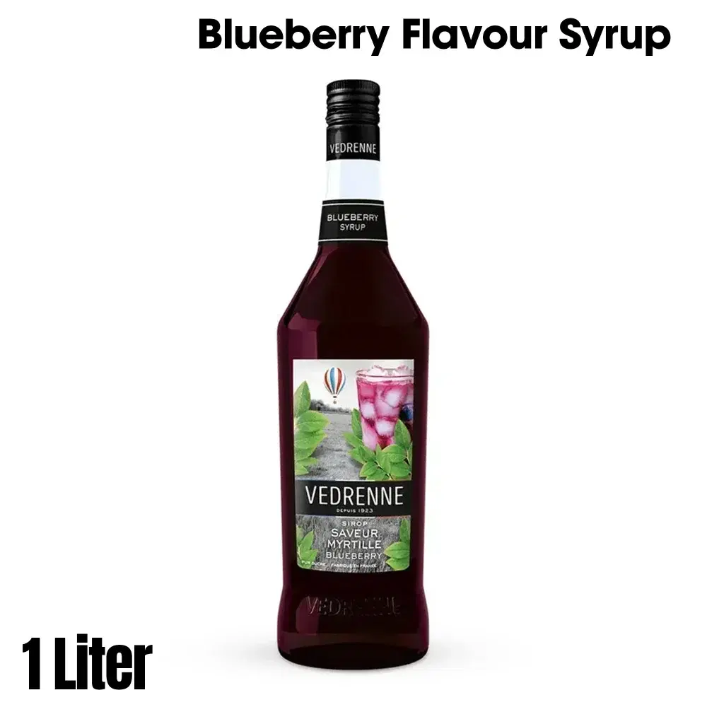 Vedrenne, Syrup, 1 L, Blueberry, Glass, Clear
