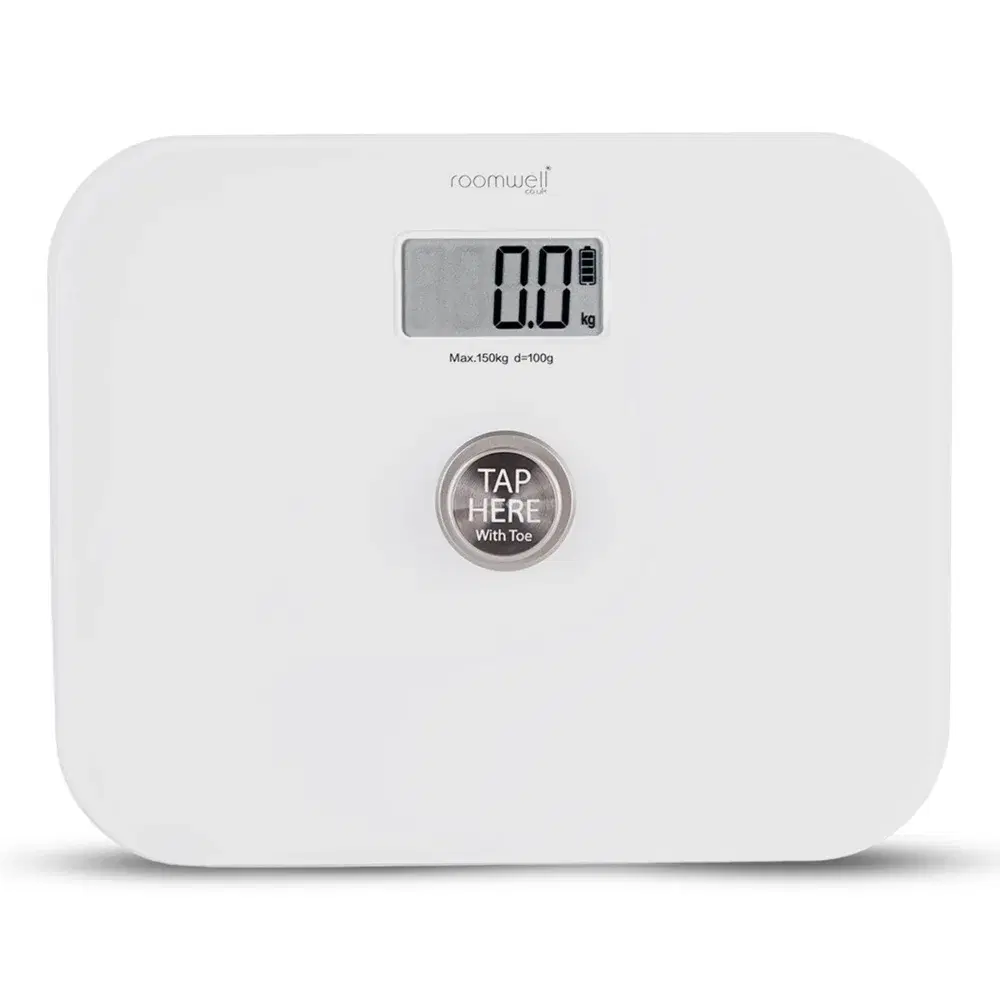 Roomwell Digital Battery Free Bathroom Scale, Kinetic U-Power Technology, Slim Bathroom Scale with High Precision Sensors (Kgs/Lbs), Capacity 150 Kg, Color Black